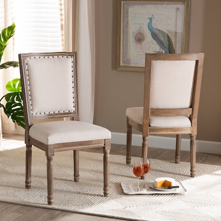 Baxton Studio Louane Traditional Beige Fabric Upholstered and Antique Brown Finished Wood Dining Chair Set(2PC) PR 200-2PC-12334-ZORO